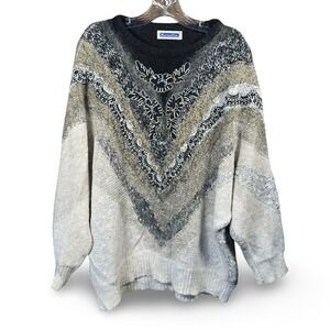 VTG Women's Oversized Knit Sweater 90s Pullover Size L Mariea Kim Embroidered
